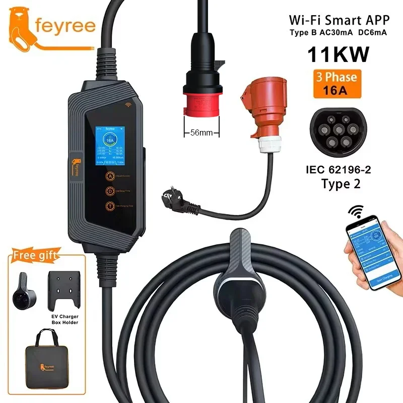 페이리 11KW 16A 3상 타입2 휴대용 전기차 충전 - Type 2 Portable Ev Charger 11Kw Cee 리뷰 및 가격