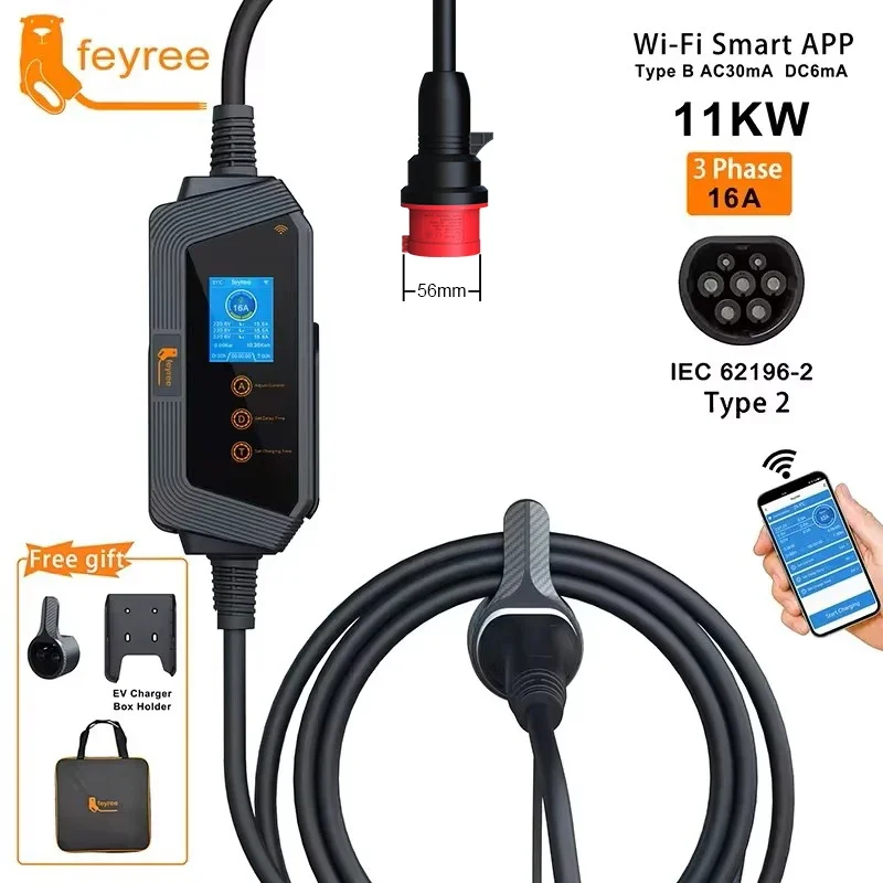 페이리 11KW 16A 3상 타입2 휴대용 전기차 충전 - Type 2 Portable Ev Charger 11Kw Cee 리뷰 및 가격
