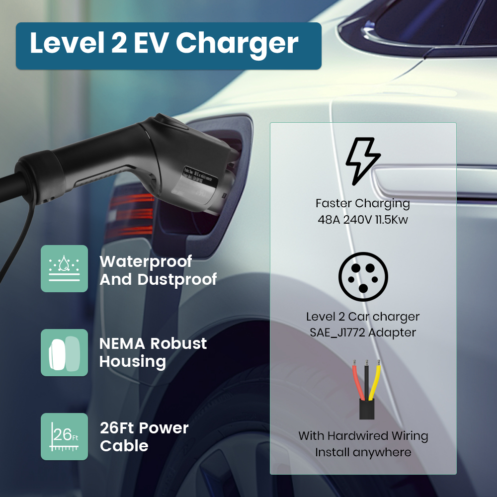 준선 레벨 2 EV 충전기 48A 11KW SAE J1 - J1772 Evse 32A Level 2 Charger 리뷰 및 가격