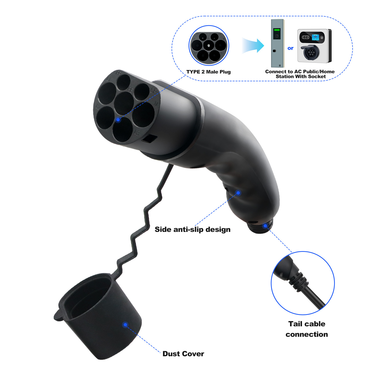 콜랑키 타입 2 남성용 EV 플러그 1P/3상 충전 건 - Ev Charger Type 2 22Kw 32A 3 Phase 리뷰 및 가격